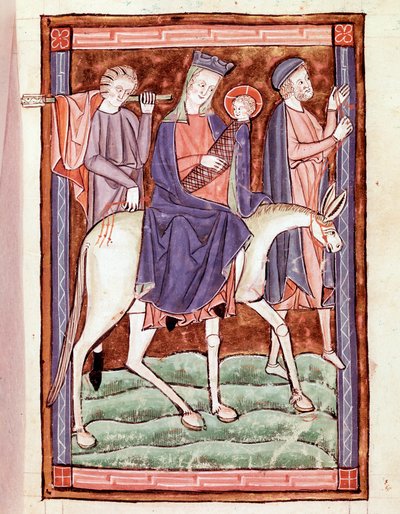 Flight into Egypt. Page taken from an English manuscript of the 13th century Venice, Biblioteca Marciana by English School