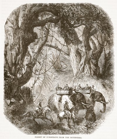 Flight of Europeans from the Mutineers, illustration from Cassell