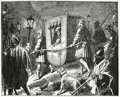 Flight of the Emperor Charles V in 1552 from the Protestant Lutheran forces led by the Elector Maurice of Saxony, 1882 by English School