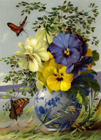 Flowers and butterfly by English School