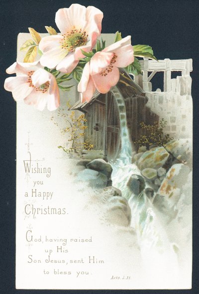 Flowers and Cascade of Water, Christmas Card by English School
