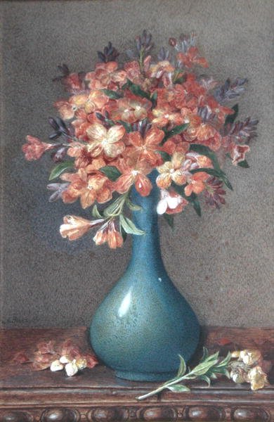 Flowers in a Blue Vase by English School
