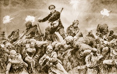For the Glory of the Raj: Indian Troops Charging the German Trenches at Neuve Chapelle, March, 1915, 1914-19 by English School