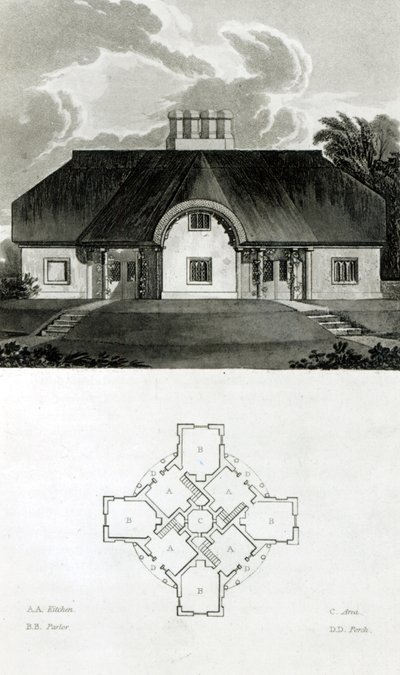 Four Cottages, 1818 by English School