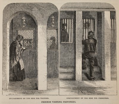 Friends visiting prisoners, illustration from The Criminal Prisons of London and Scenes from Prison Life by Henry Mayhew and John Binny, pub. 1862 by English School