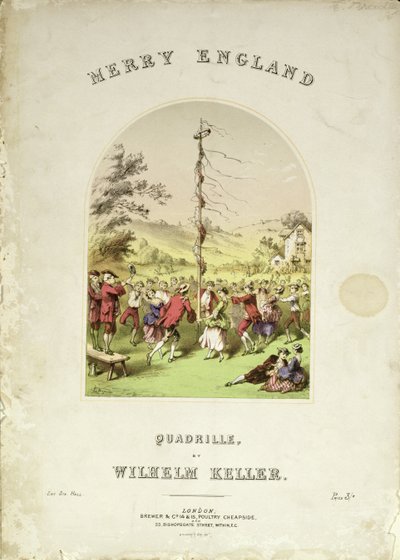 Front cover of the music score for Merry England, a quadrille by Wilhelm Keller by English School