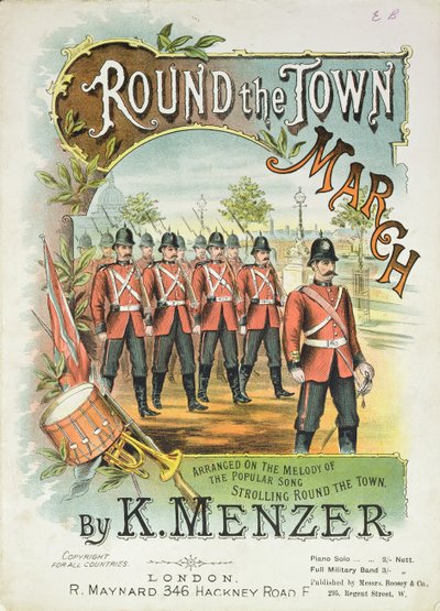 Front cover of the music score for Round the Town March, by K. Menzer by English School