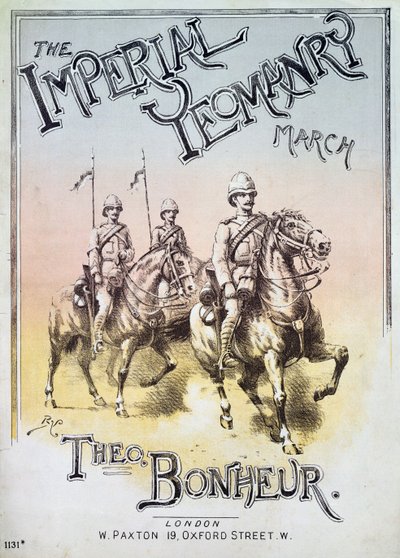 Front cover of the music score for The Imperial Yeomanry March by Theon Bonheur by English School