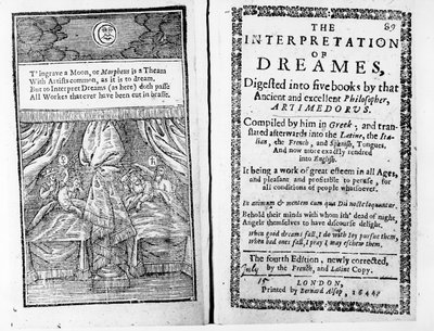 Frontispiece and Title Page to The Interpretation of Dreams by Artemidorus, English Edition Published in 1644 by English School