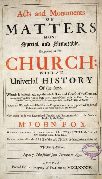 Frontispiece, from Acts and Monuments by John Foxe, ninth edition, pub. 1684 by English School