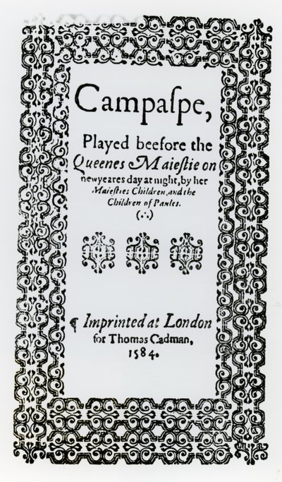 Frontispiece to Campaspe by John Lyly, 1584 by English School