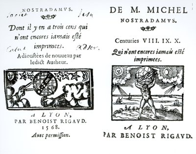 Frontispiece to The Prophecies of M. Michel Nostradamus, published by Benoist Rigaud, 1568 by English School