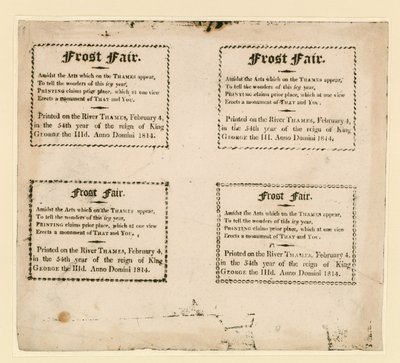 Frost Fair of 1814. Souvenirs printed on the ice by English School