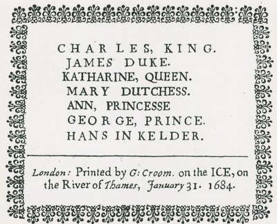 Frost Fair on the Thames, Printed Souvenir for King Charles II and Family, 1684 by English School