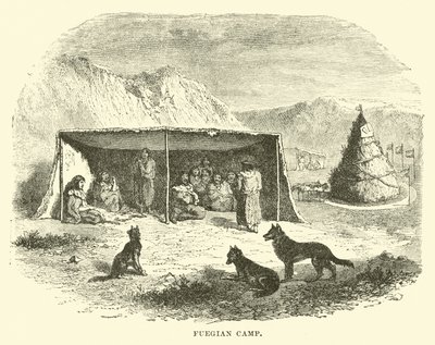 Fuegian Camp, Tierra del Fuego, 1890 by English School