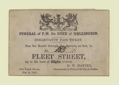 Funeral of The Duke of Wellington, Inhabitants Pass Ticket by English School