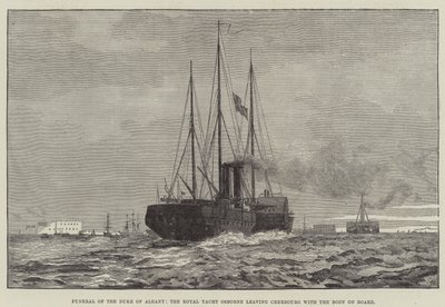 Funeral of the Duke of Albany, the Royal Yacht Osborne leaving Cherbourg with the Body on Board by English School