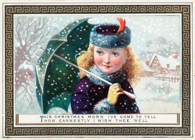 Girl holding umbrella in the snow by English School