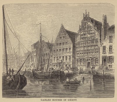 Gabled Houses in Ghent (engraving) by English School