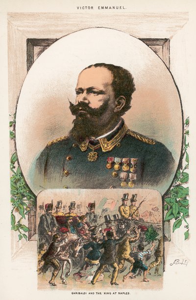 Garibaldi and the king at Naples by English School