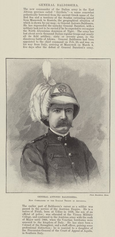 General Antonio Baldissera, New Commander of the Italian Troops in Abyssinia by English School