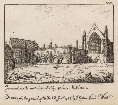 General northeast view of Ely Palace, Holborn by English School
