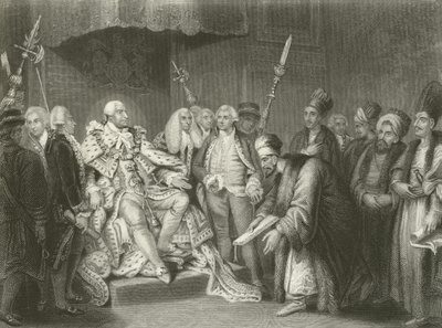George III receiving the Turkish ambassador and suite by English School