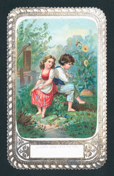 Girl and boy sitting on rock by English School