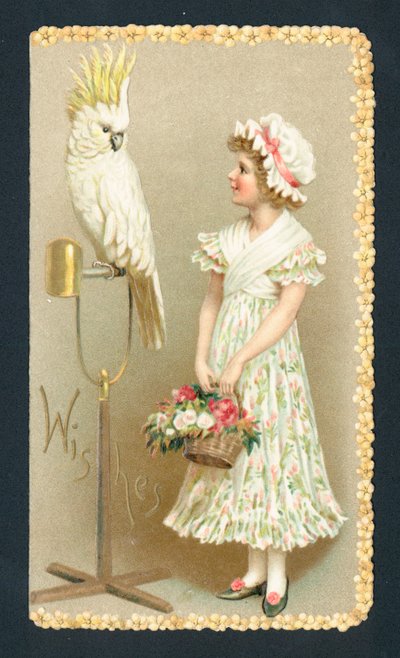 Girl and parakeet by English School