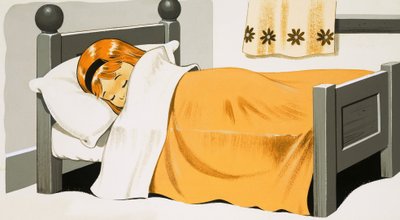 Girl Asleep in Bed by English School