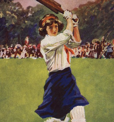 Girl batting in a game of cricket by English School
