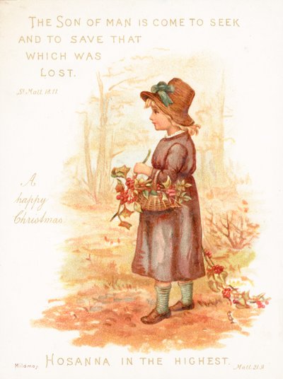 Girl carrying basket of holly by English School