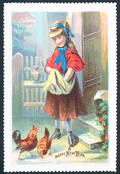 Girl Feeding Chickens by English School