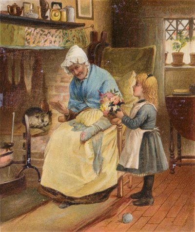 Girl Taking Flowers to Her Granny on Her Birthday by English School