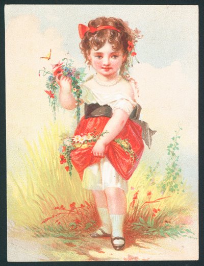 Girl with flowers and butterfly by English School