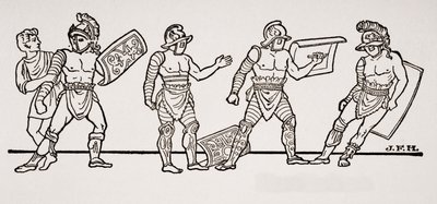 Gladiators, from a Wall Painting at Pompei, Illustration from The Outline of History by H.G. Wells, Volume I, Published in 1820 by English School