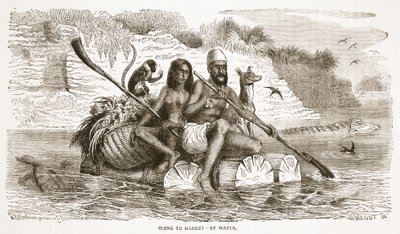 Going to market - by water, illustration from The Pictorial Edition of the Life and Discoveries of David Livingstone by J. Ewing Richie by English School