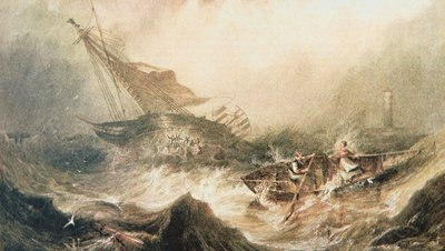 Grace Darling and her father row to the rescue of the Forfarshire wrecked off the Northumberland coast, 7th September 1838 by English School