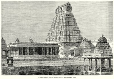 Grand Pagoda, Conjeveram; Gopura and Sacred Tank by English School