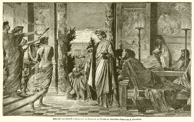 Greek Banquet: Reception to Socrates at House of Agathon by English School