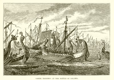 Greek Triremes at the Battle of Salamis by English School