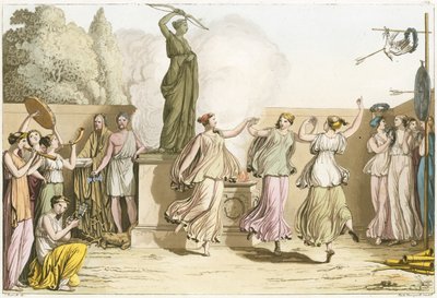 Greek women dancing around statue of Diana by English School