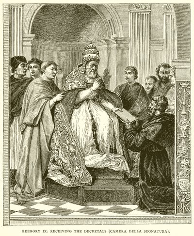 Gregory IX receiving the Decretals by English School