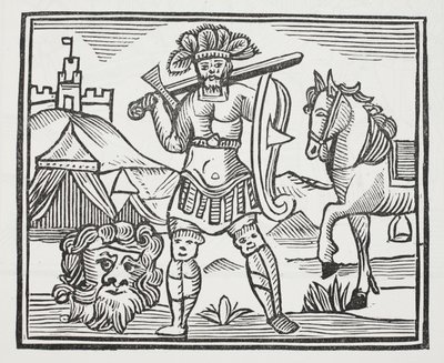 Guy having slain Armarant, illustration from Chap-books of the Eighteenth Century by John Ashton, pub. 1882 by English School
