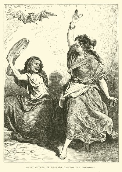 Gypsy, Gitana of Granada Dancing the Zorongo by English School