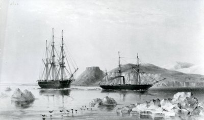 HMS Assistance in Tow of Pioneer Passing John Harrow Mount, North Wellington Channel in 1853 by English School
