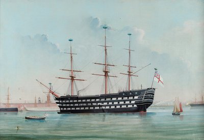 HMS Victory in Portsmouth Harbour by English School