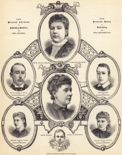 HRH Princess Christian of Schleswig-Holstein and HRH Princess Henry of Battenberg, and their Children (engraving) by English School