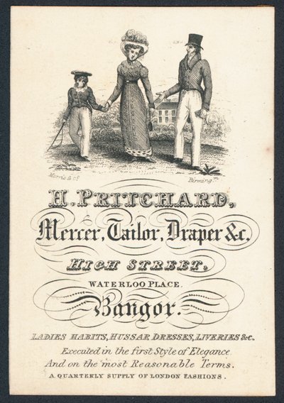 H Pritchard, mercer, tailor and draper, trade card by English School
