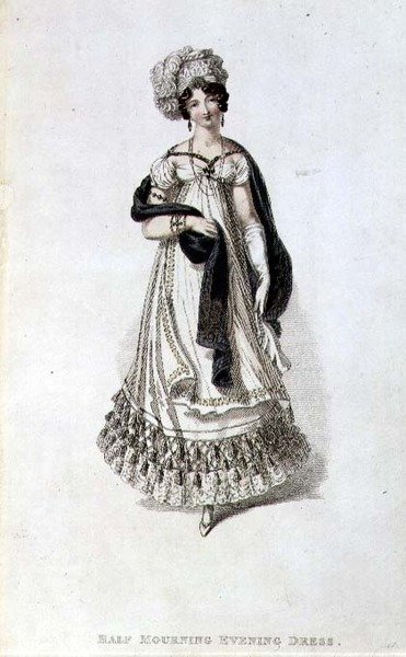 Half mourning evening dress, fashion plate from Ackermann
